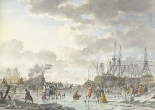 Frost Fair on a Frozen River with Ships, 1773. Creator: Hendrik Kobell.