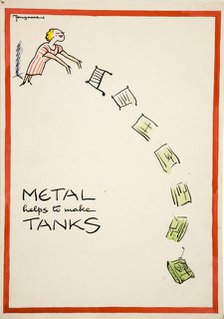 Salvage: 'Metal helps to make tanks', World War II poster, between 1939 and 1946. Creators: Central Office of Information, Cyril Kenneth Bird.