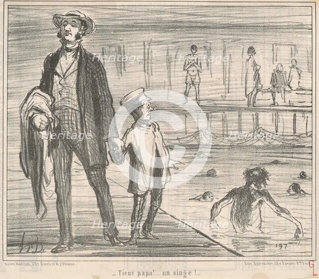 Tiens papa! ... un singe! ..., 19th century. Creator: Honore Daumier.