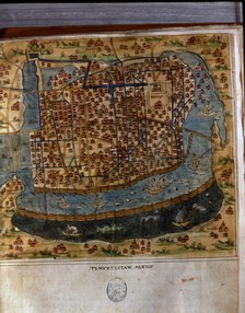 Map of Tenochtitlan, Mexico, 1560, in the work 'General Islands of the World', by the chronicler …