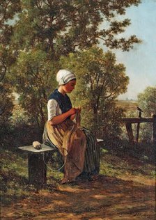 Woman Knitting, 1867. Creator: Gerrit Alexander Godart Filip Mollinger.