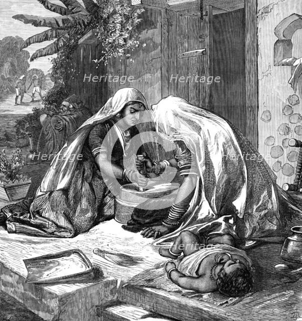 The Famine in India: women grinding corn, 1874. Creator: Unknown.