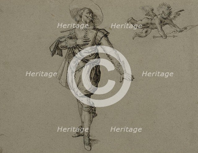 Officer standing, looking left on a flying cupid. Creator: Herman Breekerveld.