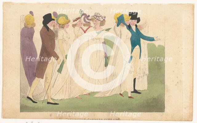 Magazine of Female Fashions of London and Paris: Kensington Gardens June 1798, 1798. Creator: Unknown.
