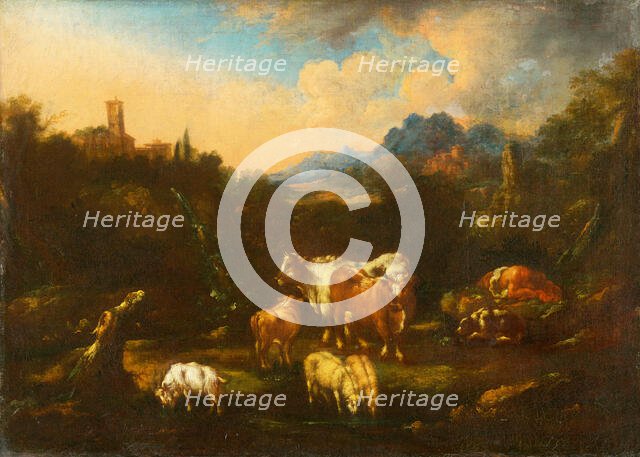 Romantic Landscape with Flock, around 1680-1690. Creator: Unknown.