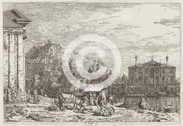 The Market at Dolo [lower left], c. 1735/1746. Creator: Canaletto.