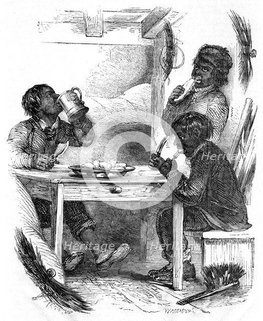 Boy chimney sweeps eating their evening meal, 1861. Artist: Unknown