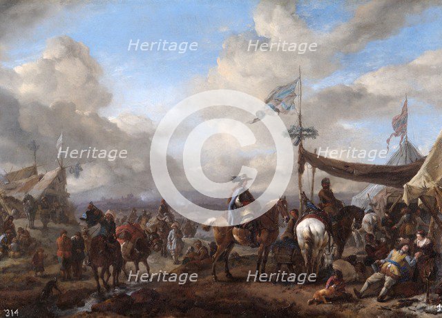 'Camp Scene with Bugler and Farrier's Booth', 17th century. Creator: Philip Wouverman.
