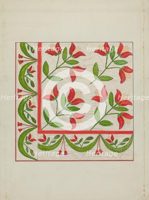 Quilt - Appliqued in Bellflower Design, c. 1937. Creator: Margaret Linsley.