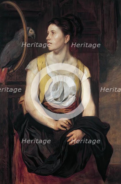 Girl with parrot, 1876. Creator: Hans Canon.