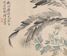 Chrysanthemums and Leaves of a Mulberry Tree. Creator: Tsubaki Chinzan (Japanese, 1801-1854).