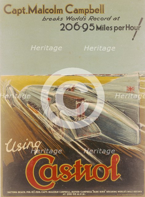 Poster advertising Castrol, featuring Bluebird, 1928. Artist: NF Humphries