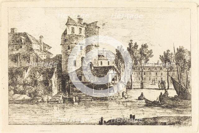 Town on a River Bank with Two Round Towers, c. 1770. Creator: Nicolas Perignon.