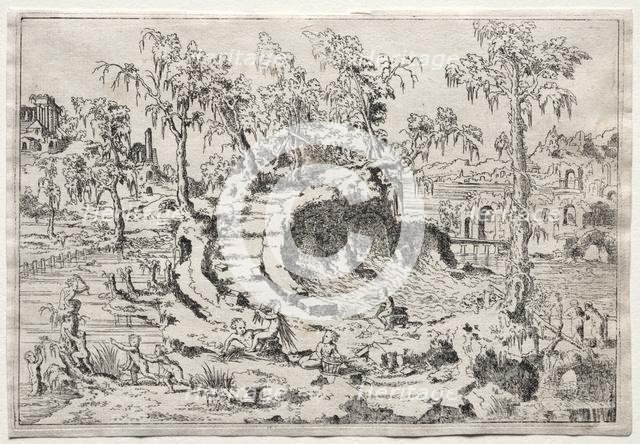 Landscape with Putti, c. 1550. Creator: Léon Davent (French).