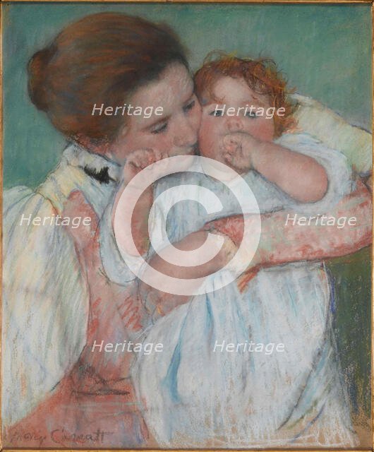 Mother and child on green background or Maternity, 1897. Creator: Cassatt, Mary (1845-1926).