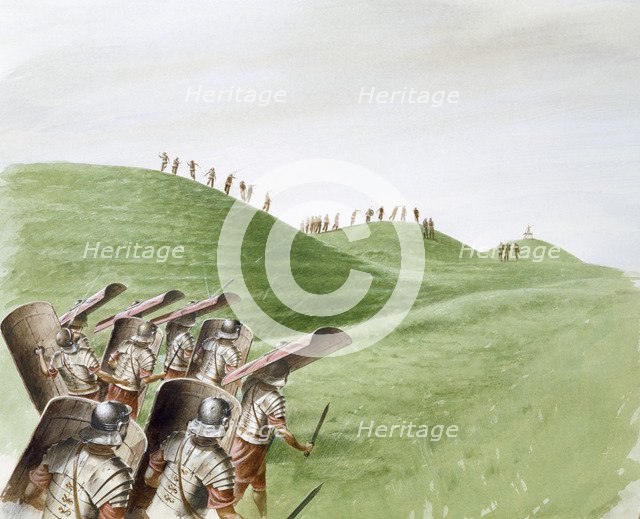 Roman soldiers in battle with Celtic tribes, c1st century, (c1990-2010). Artist: Paul Birkbeck.