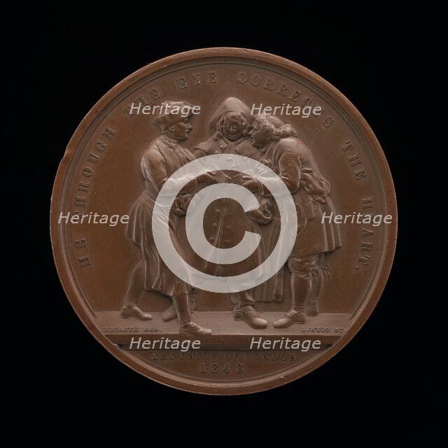 Canvassing for Votes (central scene from a painting by William Hogarth) [reverse], 1848. Creator: Leonard Charles Wyon.