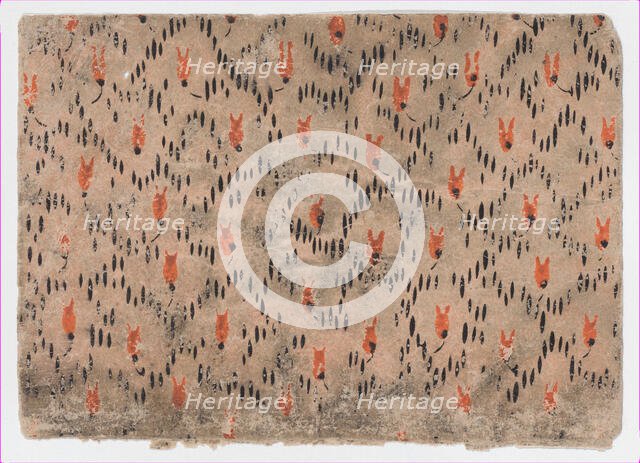 Sheet with pattern of red and black dashes, 19th century. Creator: Anon.