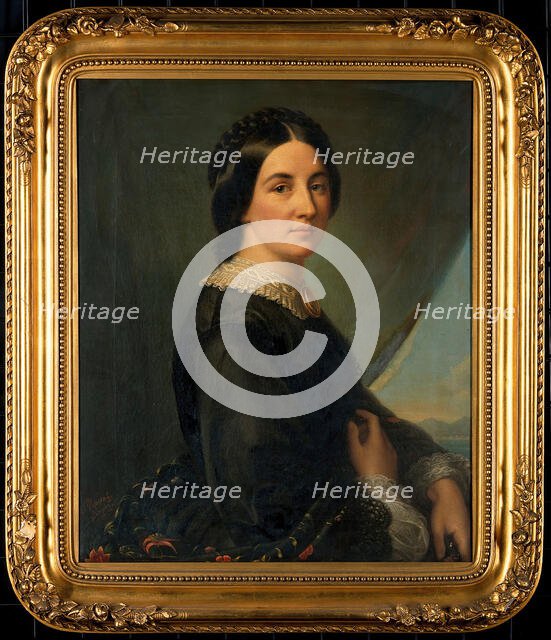 A lady (Parthenope Nightingale?) with the bay of Naples in the background. Creator: L. Rocco.