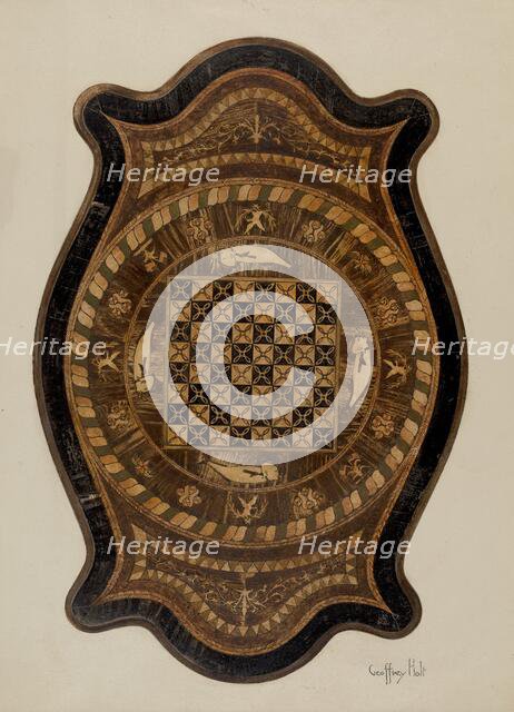 Marquetry Table: Showing Inlay Top, 1937. Creator: Geoffrey Holt.