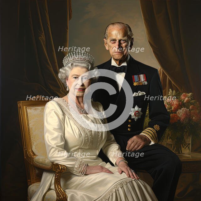 AI IMAGE - Portrait of Queen Elizabeth II and Prince Philip, 2000s, (2023). Creator: Heritage Images.