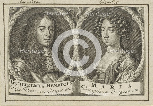 Wedding portrait of Willem III and Mary II Stuart, 1688.