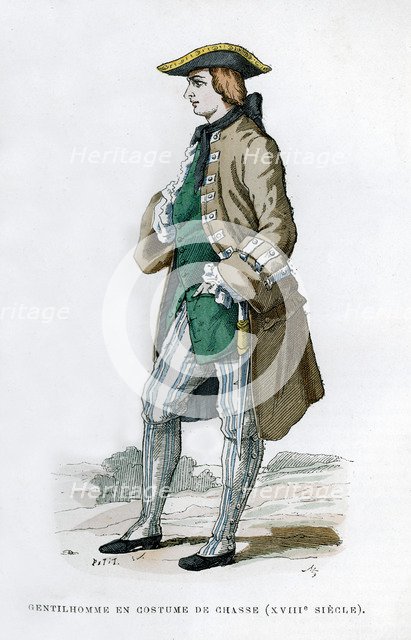 Gentleman in a hunting costume, 18th century (1882-1884). Artist: Unknown