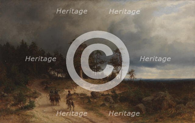 Landscape in Eastern Finland with Mounted Cossacks, 1866. Creator: Berndt Lindholm.