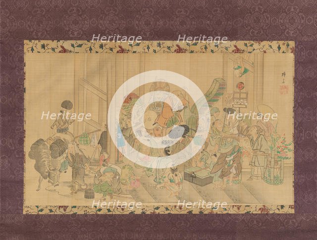 Taking Shelter from the Rain, early to mid-19th century. Creator: Hokuba.