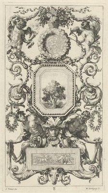 Ornamental Panel Surmounted by a Basket of Flowers with Cupid and Hymen, 1647. Creator: Michel Dorigny.
