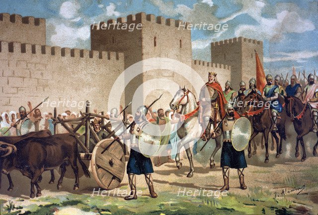 King Wamba on arrival to Toledo to attend the Provincial Council in 675 d. C., drawing.