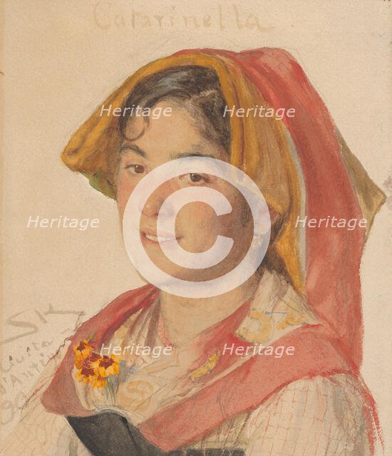 Head of an Girl from Civita d'Antino in Regional Dress ("Catarinella"), 1890. Creator: Peder Severin Krøyer.