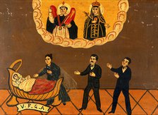 Two men and a woman praying for the health of a child, c1890. Creator: Unknown.