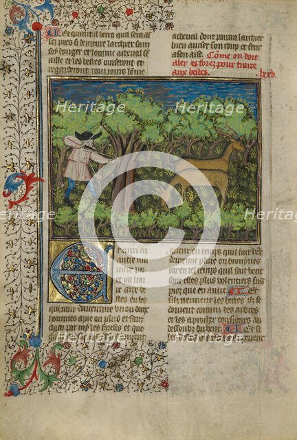 An Archer Shooting at Deer; Livre de la Chasse, about 1430-1440. Creator: Unknown.