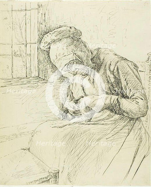 Old Woman Mending at the Window, 1881. Creator: Max Liebermann.