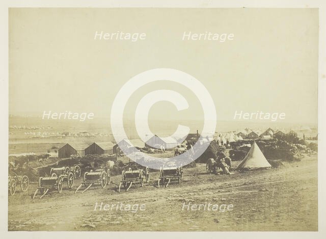 Artillery Waggons, Balaklava in the Distance, 1855. Creator: Roger Fenton.