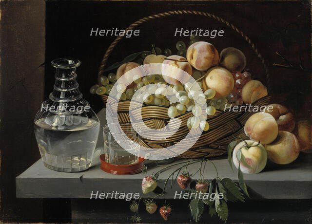 Peaches and grapes in a basket, 1826-1885. Creator: Ivan Timofejevits Hrutski.