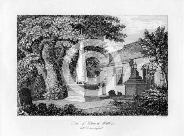 Tomb of Edmund Waller, Beaconsfield, Buckinghamshire, 1840.Artist: C J Smith