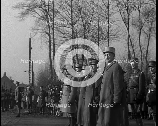 Allied Officers, Including General Maurice Gamelin, Watching British Expeditionary Force..., 1940. Creator: British Pathe Ltd.