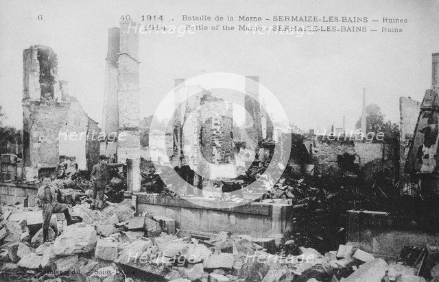 The ruins of Sermaize-Les-Bains, France, Battle of the Marne, World War I, 1914. Artist: Unknown