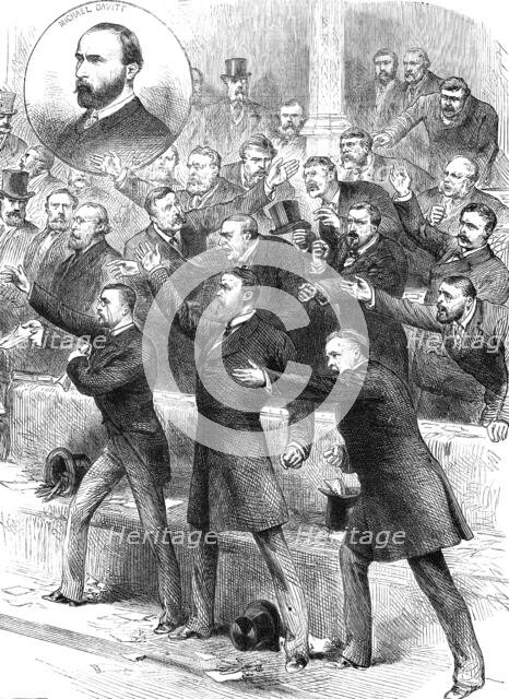 Disturbed Parliament: "the Home-Rulers stood up, and...with raised hands, shouted ‘Privilege'", 1881 Creator: Unknown.