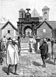 Sketches in Madagascar: entrance to the Royal Palace, Antananarivo, 1890. Creator: P Naumann.