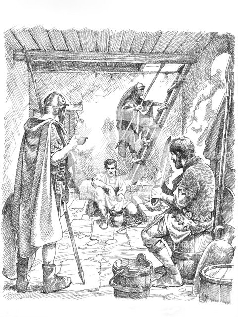 Life inside a turret on Hadrian's Wall, 2nd or 3rd century (c1985-c2000). Artist: Philip Corke.
