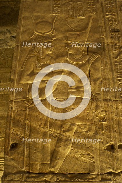 The Pharaoh making offerings to the goddess Hathor, Temple of Edfu, Egypt, Ptolemaic period, (2003). Creator: LTL.