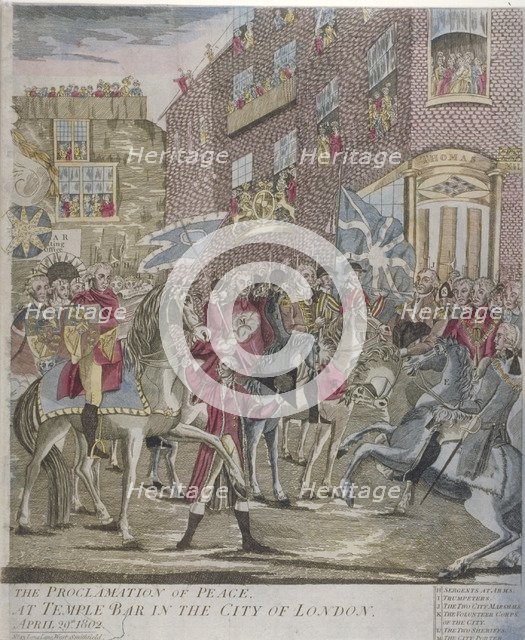 The proclamation of peace at Temple Bar, London, 29 April 1802. Artist: Anon