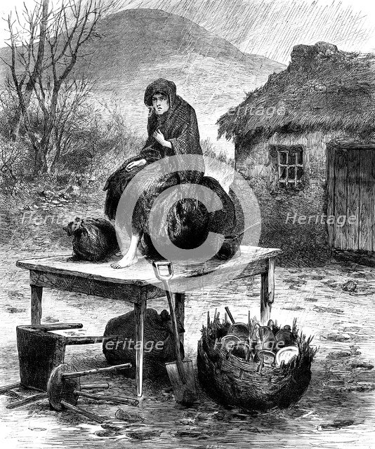 Irish peasant girl guarding the family's last few  possessions, 1886. Artist: Unknown