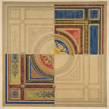 Design for a paneled ceiling with alternative decorations, 19th century. Creators: Jules-Edmond-Charles Lachaise, Eugène-Pierre Gourdet.