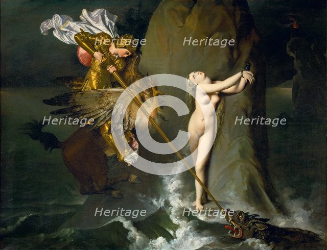 Ruggiero Rescuing Angelica. Artist: Ingres, Jean Auguste Dominique (1780-1867)