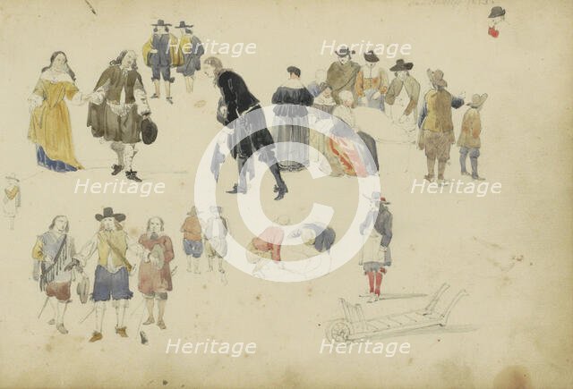 Figures in seventeenth-century clothing, c. 1846-c. 1882. Creator: Cornelis Springer.