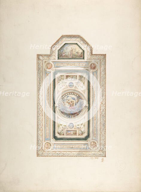 Inscribed drawing with monogram of Sang, of a ceiling design, July 1868, 1868. Creator: Frederick Sang.